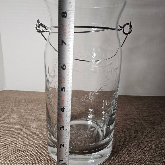 Clear Crystal Heart Etched Hurricane Lantern With Silver Metal Swivel Handle - Picture 8 of 12